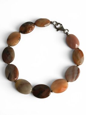 Handmade Faceted Flat Oval Agate Bracelet with Sterling Silver 925 Clasp – 7”